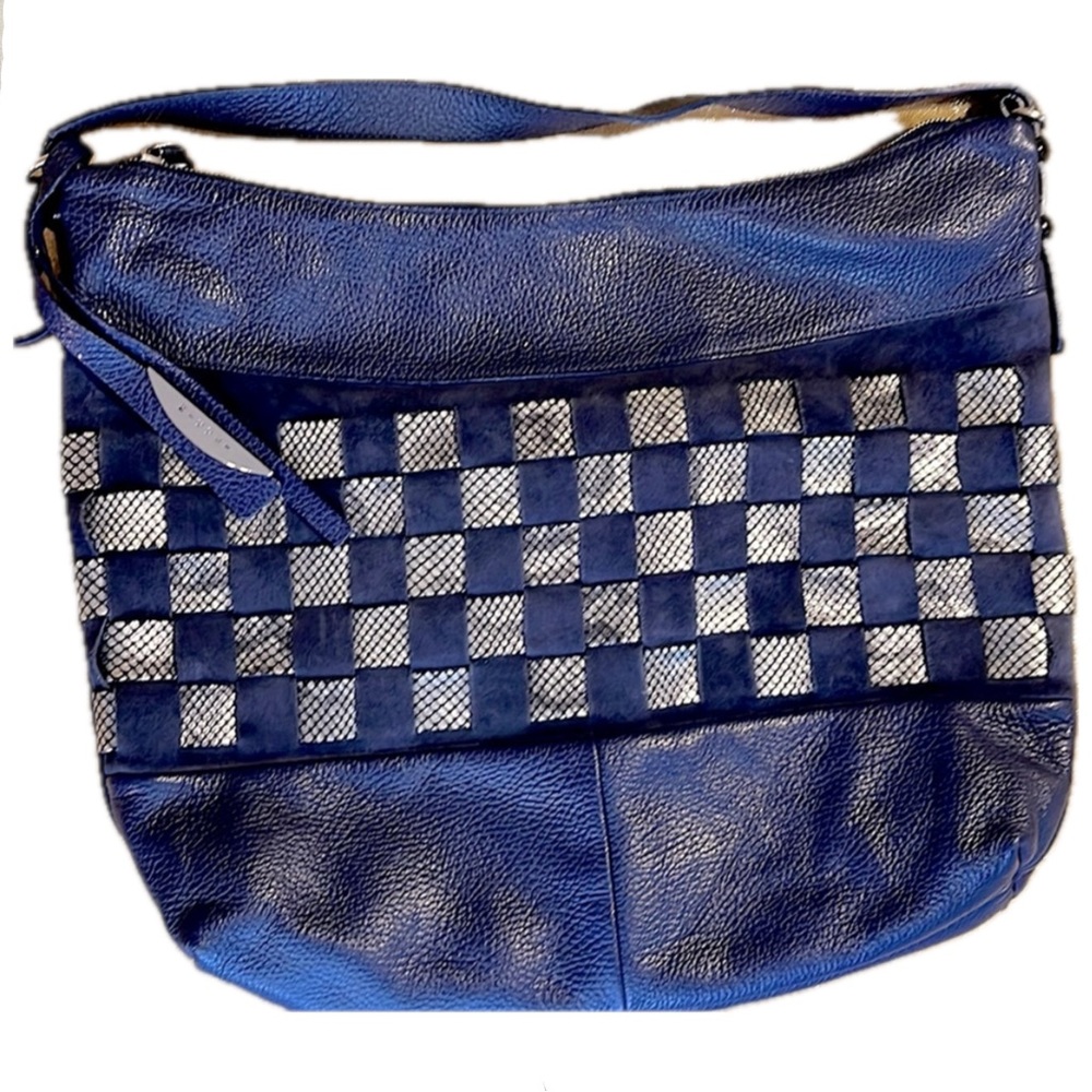 Nicoli Italian 🇮🇹 Genuine Leather Denim Blue Silver Hobo Satchel